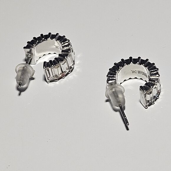 Origami Owl  Silver Tone Crystal Baguette Mini Hoop Earrings - Picture 10 of 12